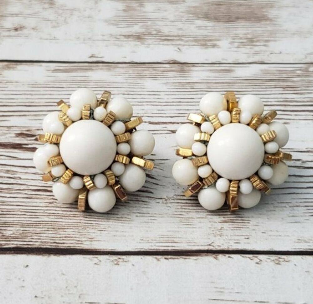 Vintage Clip On Earrings - Ornate Flower 1" Wide